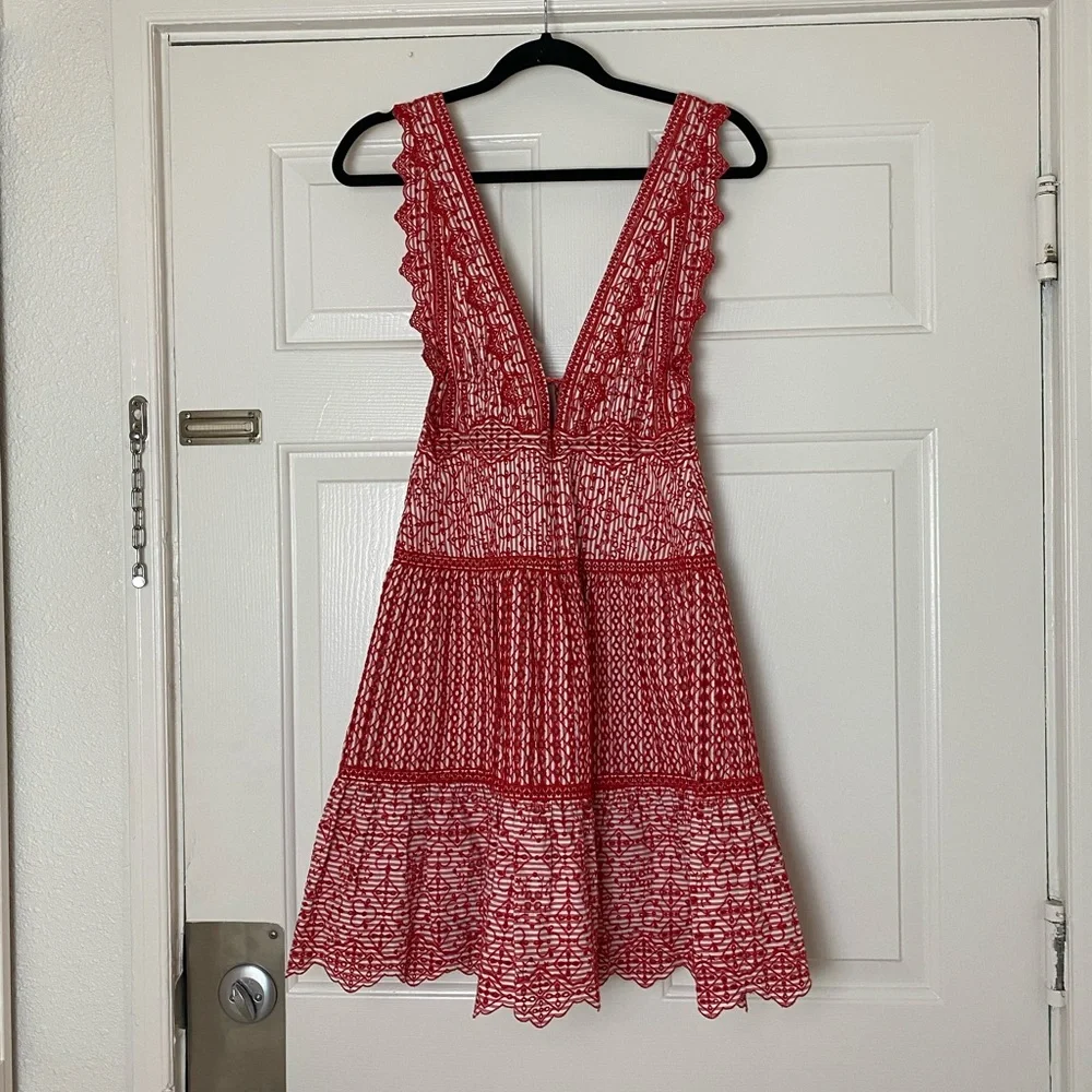 JONATHAN SIMKHAI Stripe Eyelet Gathered Mini Dress
Red & White in Size XS - Picture 3 of 6
